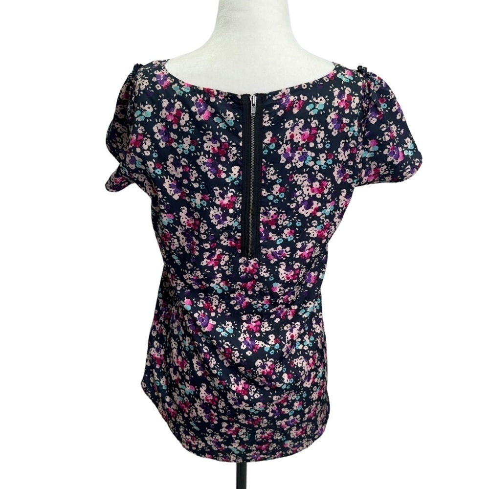 Jessica Simpson💜Black Floral Flutter Sleeve Round Neck Top Blouse Size S - Picture 6 of 10